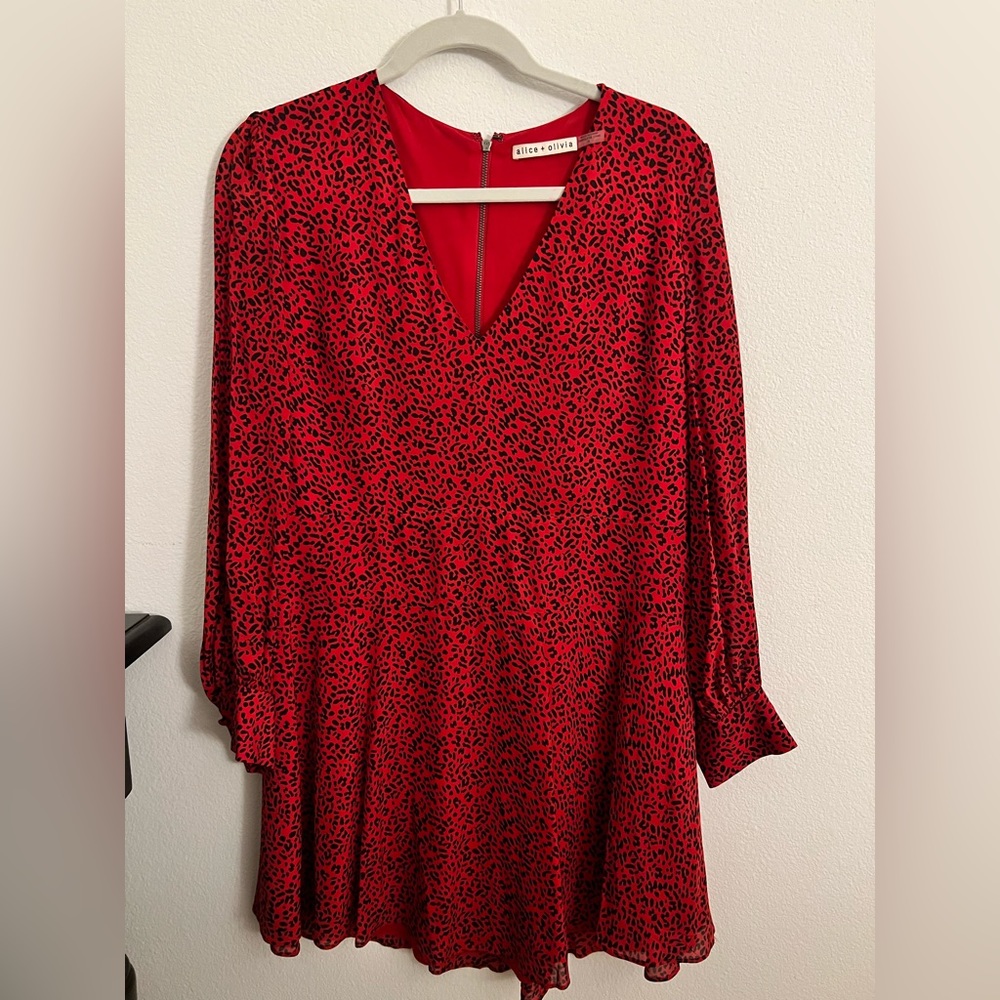 Alice and olivia size 14 mini red leopard print dress